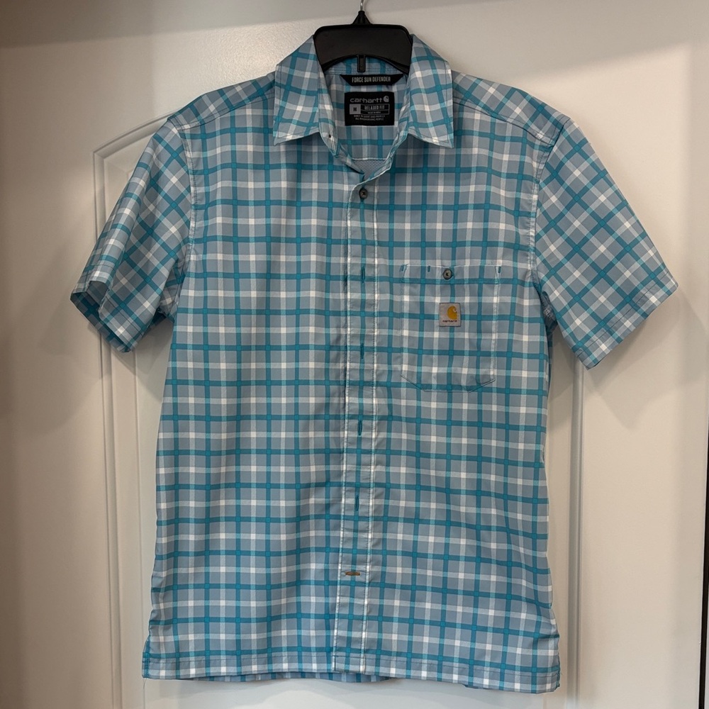 Carhartt Teal and White Plaid Button Down Shirt